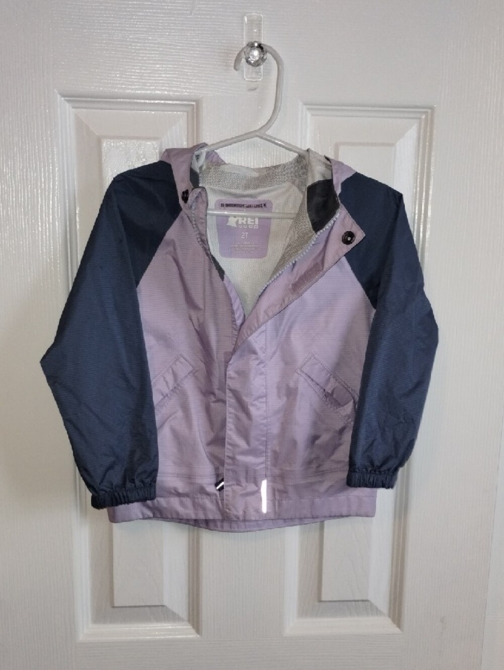 REI Kids Lavender and Navy Hooded Rain Shell